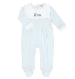 Nellapima Blue Herringbone Embroidered Collared Footie