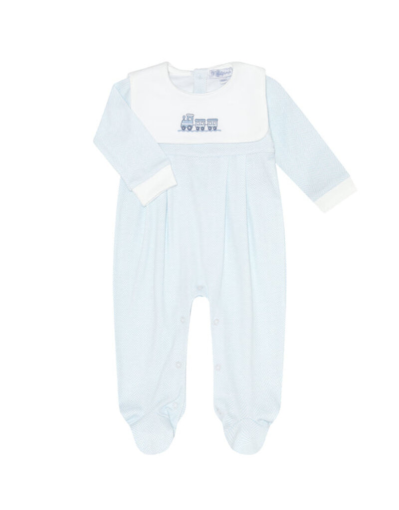 Nellapima Blue Herringbone Embroidered Collared Footie