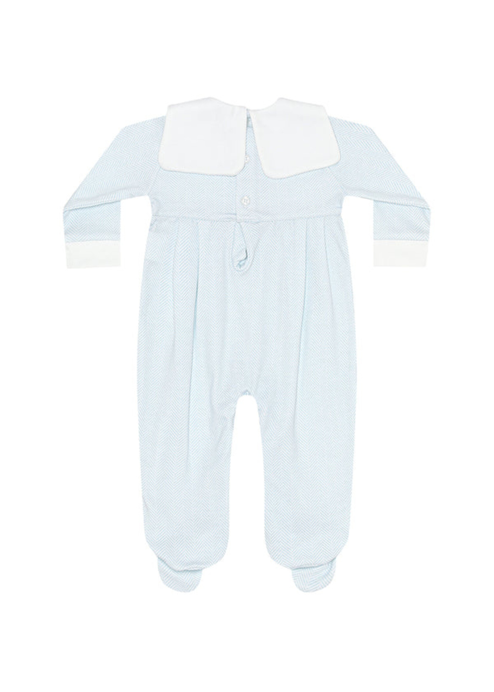 Nellapima Blue Herringbone Embroidered Collared Footie