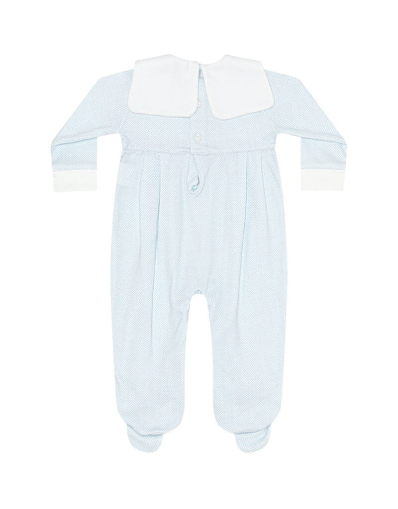 Nellapima Blue Herringbone Embroidered Collared Footie