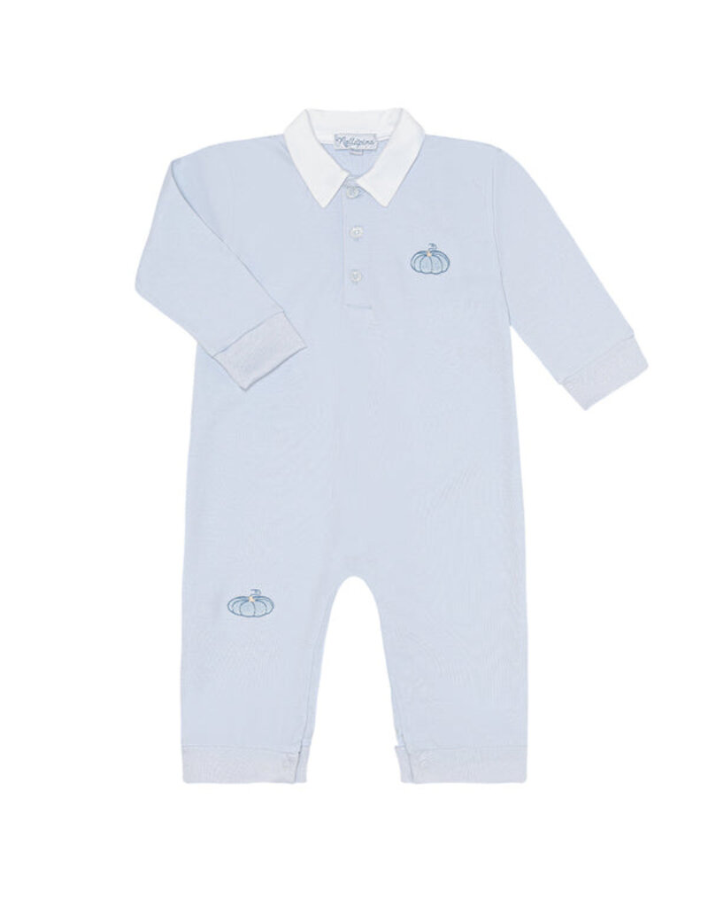 Nellapima Blue Pumpkin Patch Embroidered Romper LS