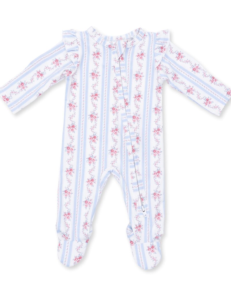 Angel Dear Anna Floral Stripe 2 Way Ruffle Sleeve Zipper Footie