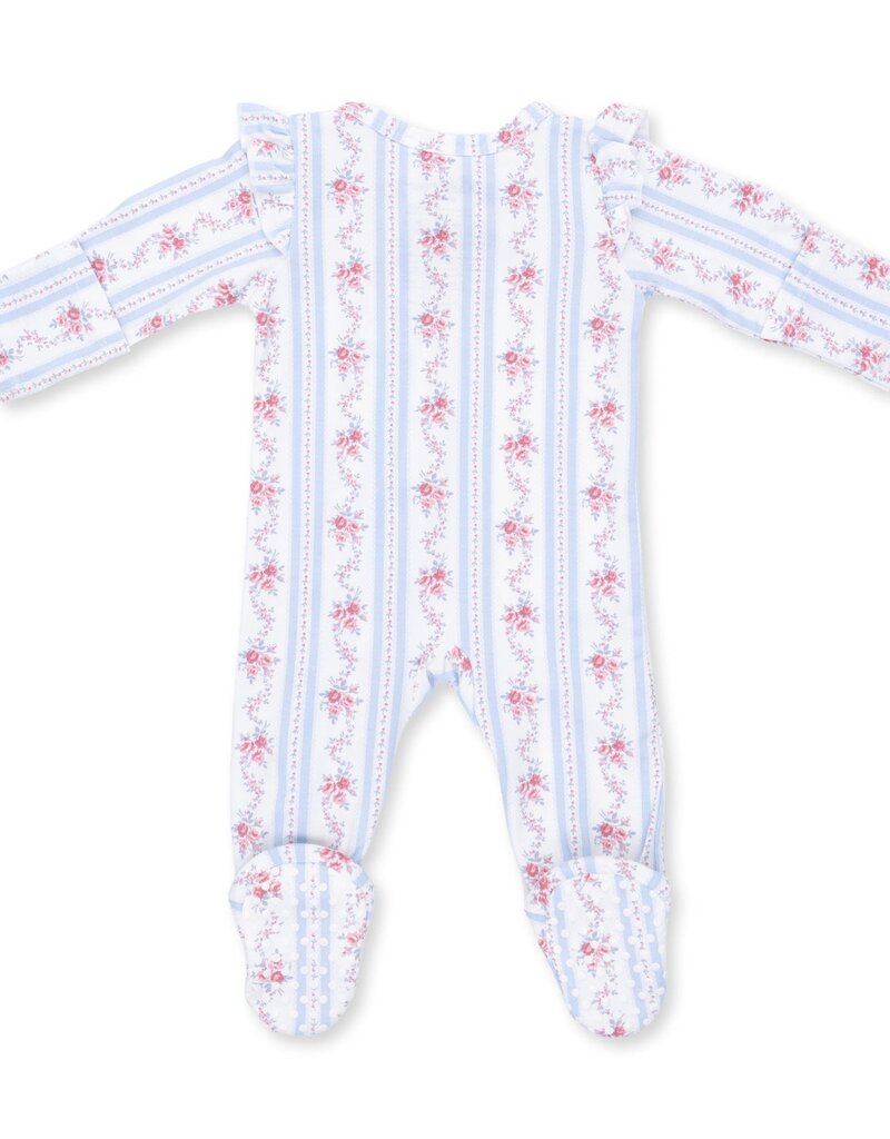 Angel Dear Anna Floral Stripe 2 Way Ruffle Sleeve Zipper Footie
