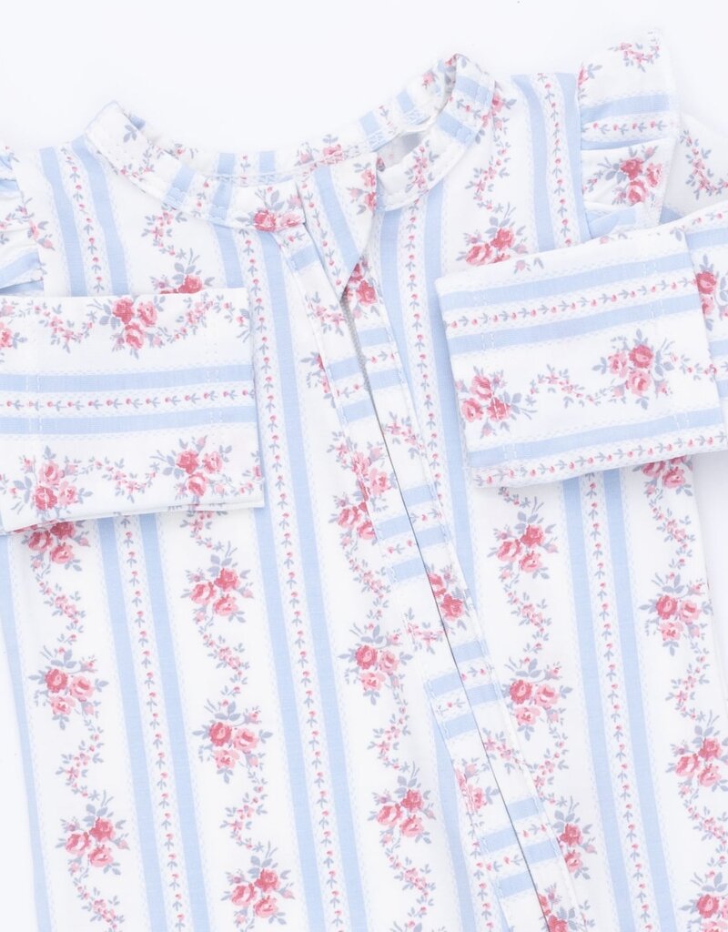 Angel Dear Anna Floral Stripe 2 Way Ruffle Sleeve Zipper Footie