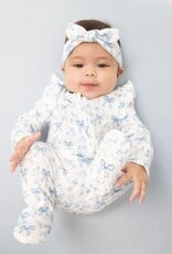 Angel Dear Blue Bows Flowers 2 Way Ruffle Sleeve Zipper Footie