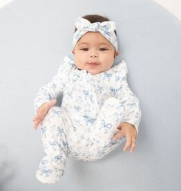 Angel Dear Blue Bows Flowers 2 Way Ruffle Sleeve Zipper Footie