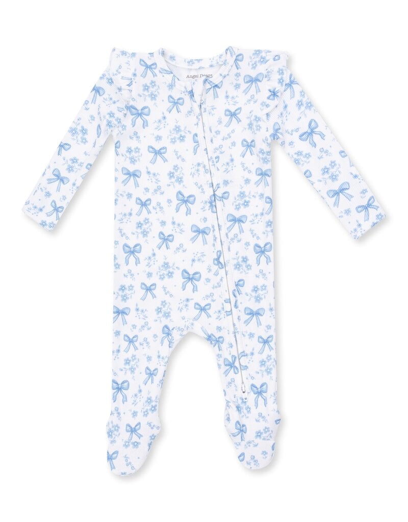Angel Dear Blue Bows Flowers 2 Way Ruffle Sleeve Zipper Footie