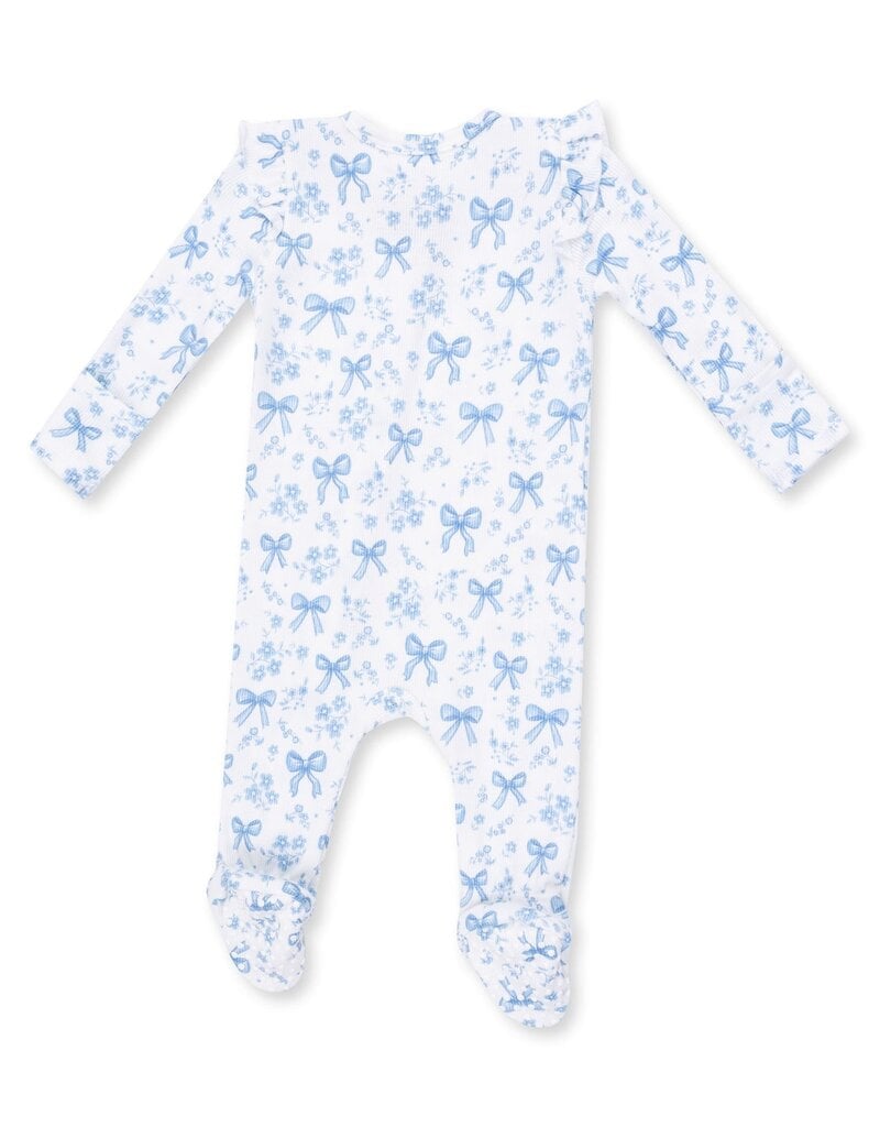 Angel Dear Blue Bows Flowers 2 Way Ruffle Sleeve Zipper Footie