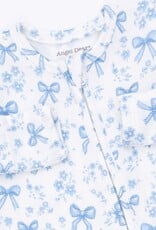 Angel Dear Blue Bows Flowers 2 Way Ruffle Sleeve Zipper Footie