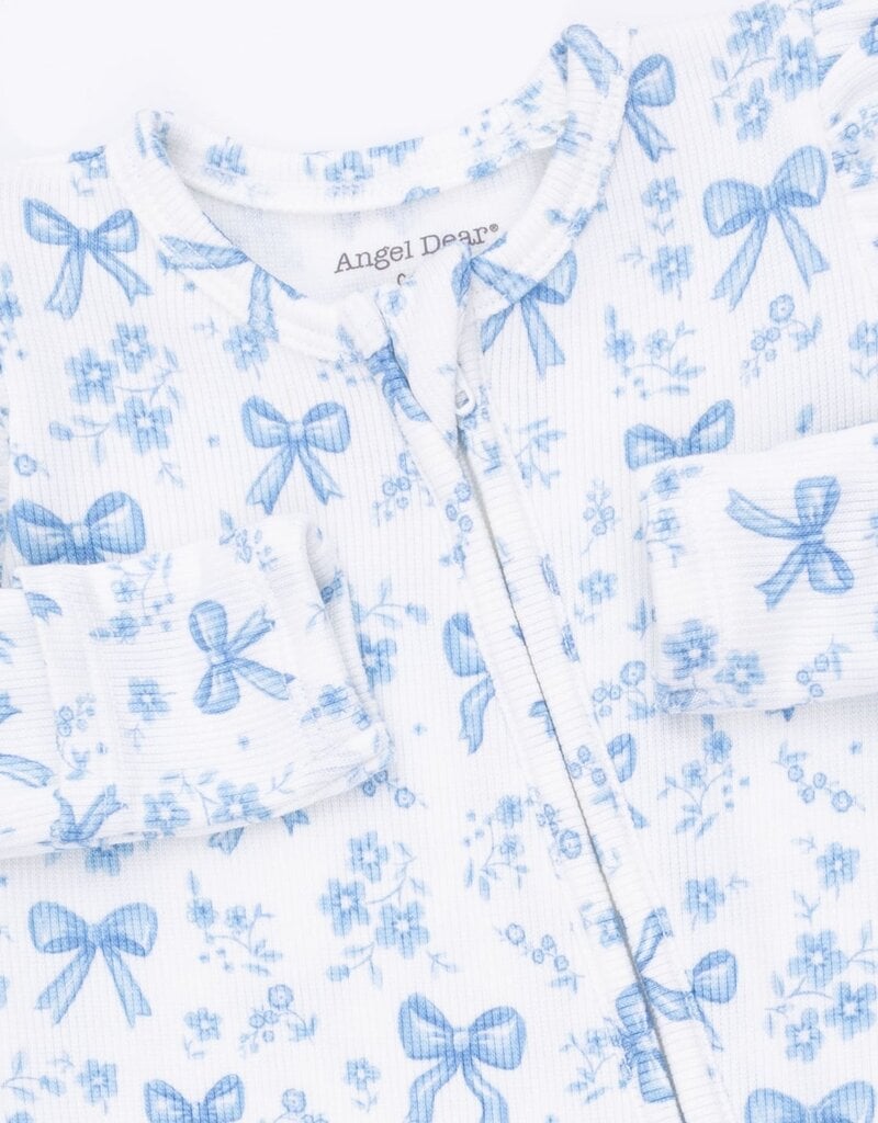Angel Dear Blue Bows Flowers 2 Way Ruffle Sleeve Zipper Footie