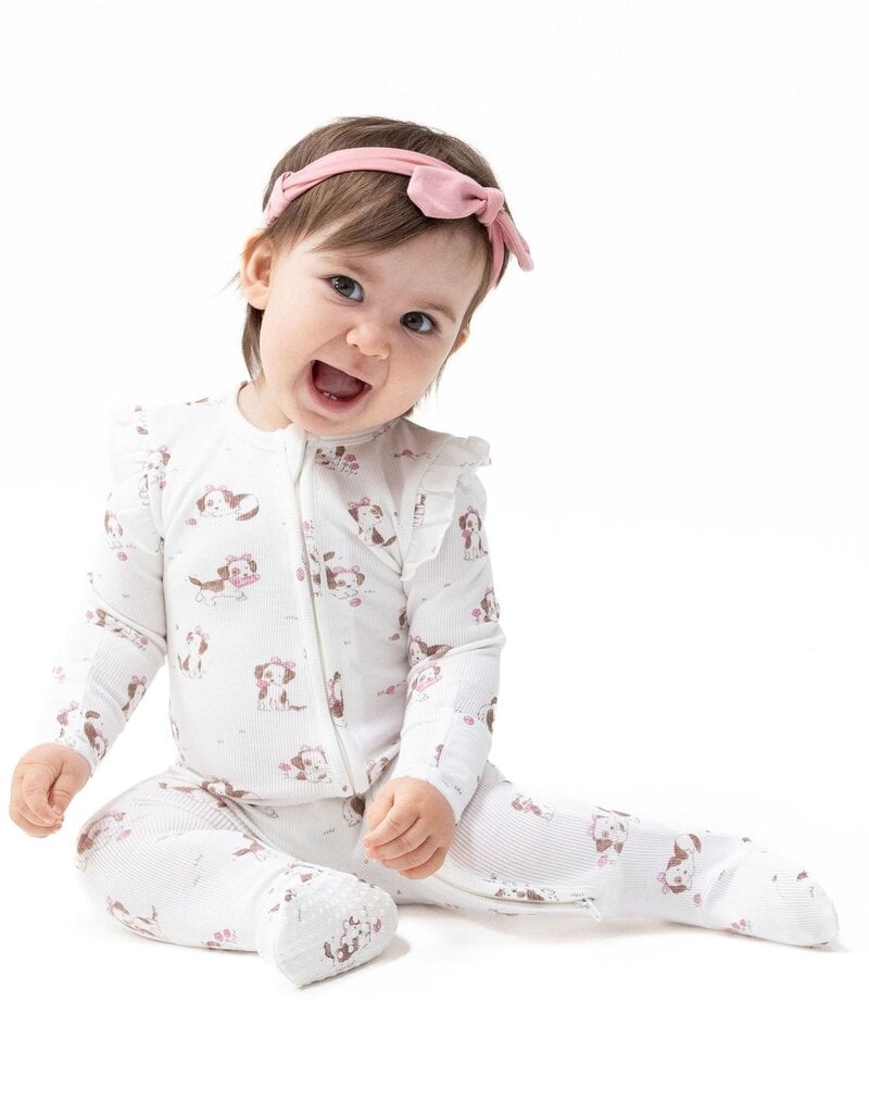 Angel Dear Explorer Puppy Pink 2 Way Ruffle Sleeve Zipper Footie