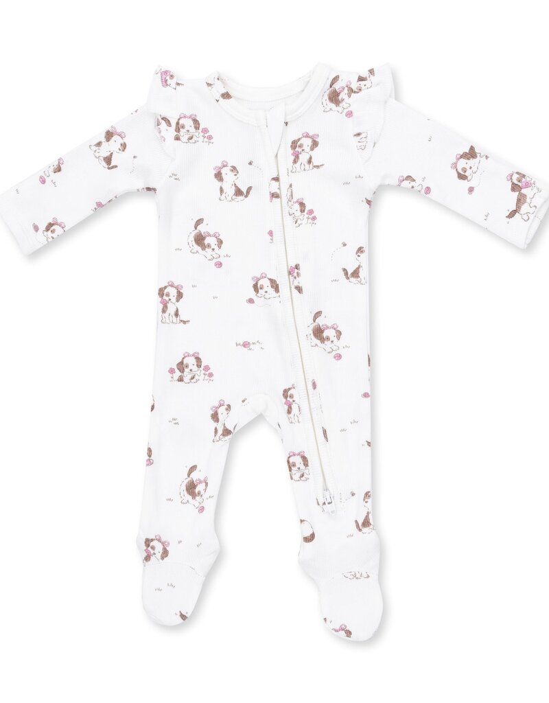 Angel Dear Explorer Puppy Pink 2 Way Ruffle Sleeve Zipper Footie