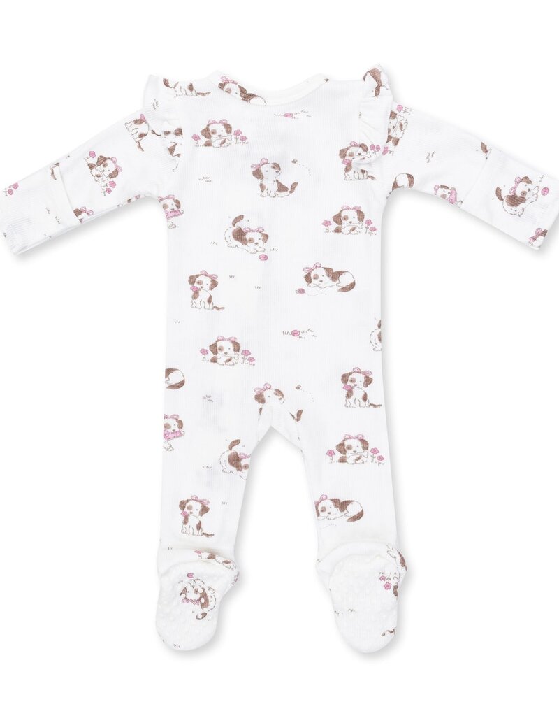 Angel Dear Explorer Puppy Pink 2 Way Ruffle Sleeve Zipper Footie