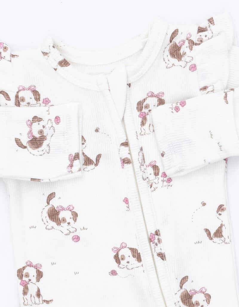 Angel Dear Explorer Puppy Pink 2 Way Ruffle Sleeve Zipper Footie