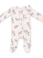 Angel Dear Sweet Hanna Floral Velour Ruffle Sleeve Zipper Footie
