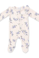 Angel Dear Sweet Hanna Floral Velour Ruffle Sleeve Zipper Footie