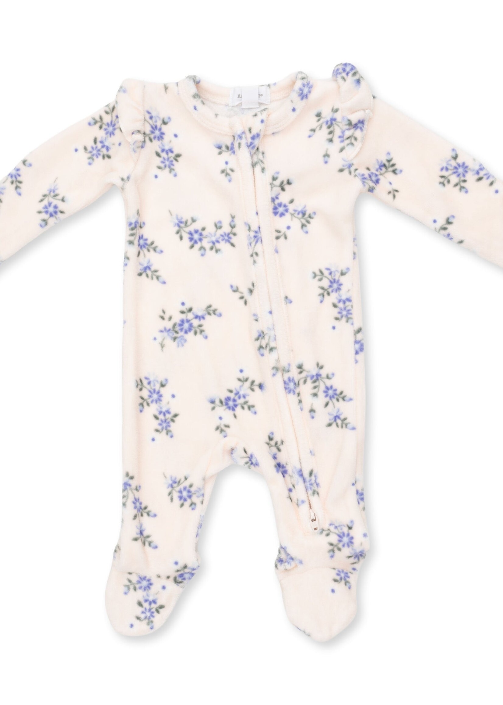Angel Dear Sweet Hanna Floral Velour Ruffle Sleeve Zipper Footie