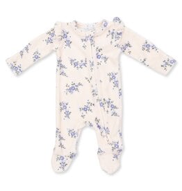 Angel Dear Sweet Hanna Floral Velour Ruffle Sleeve Zipper Footie