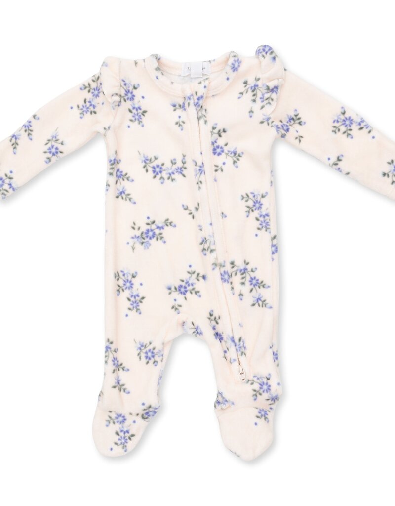 Angel Dear Sweet Hanna Floral Velour Ruffle Sleeve Zipper Footie