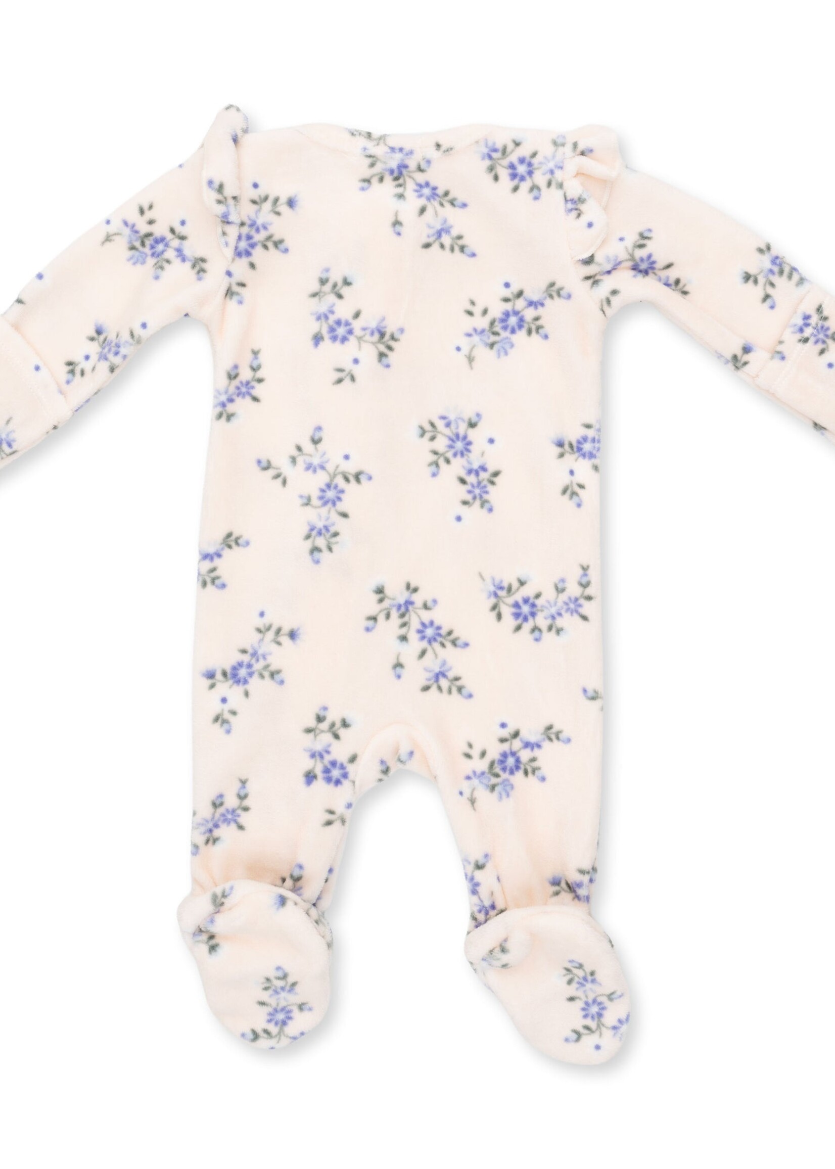 Angel Dear Sweet Hanna Floral Velour Ruffle Sleeve Zipper Footie