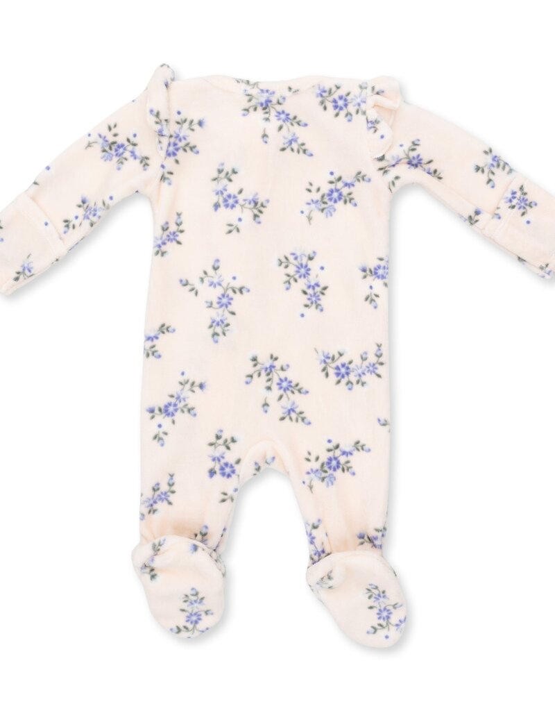 Angel Dear Sweet Hanna Floral Velour Ruffle Sleeve Zipper Footie