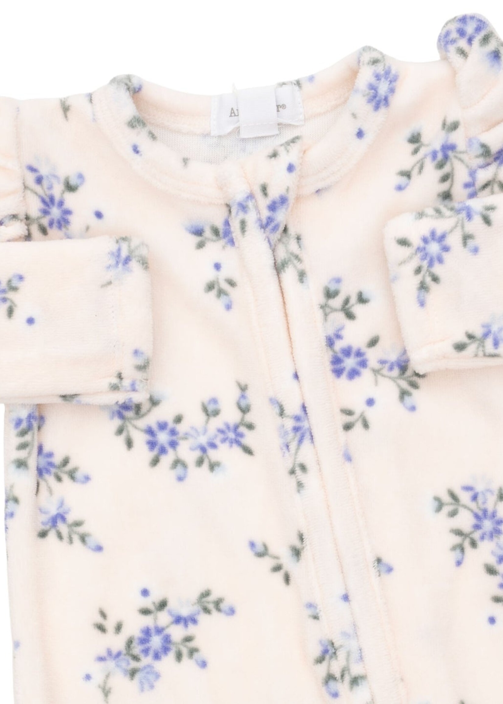 Angel Dear Sweet Hanna Floral Velour Ruffle Sleeve Zipper Footie