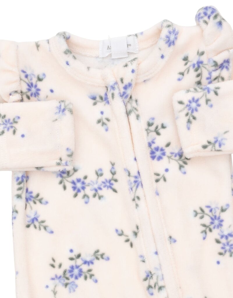 Angel Dear Sweet Hanna Floral Velour Ruffle Sleeve Zipper Footie