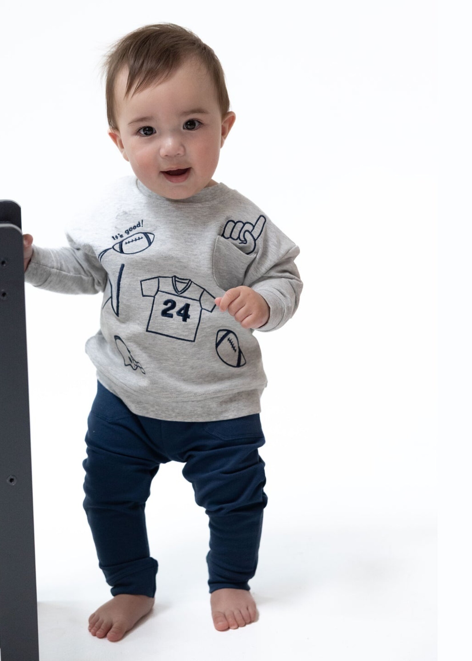 Angel Dear Football Navy Drop Sleeve Sweatshirt