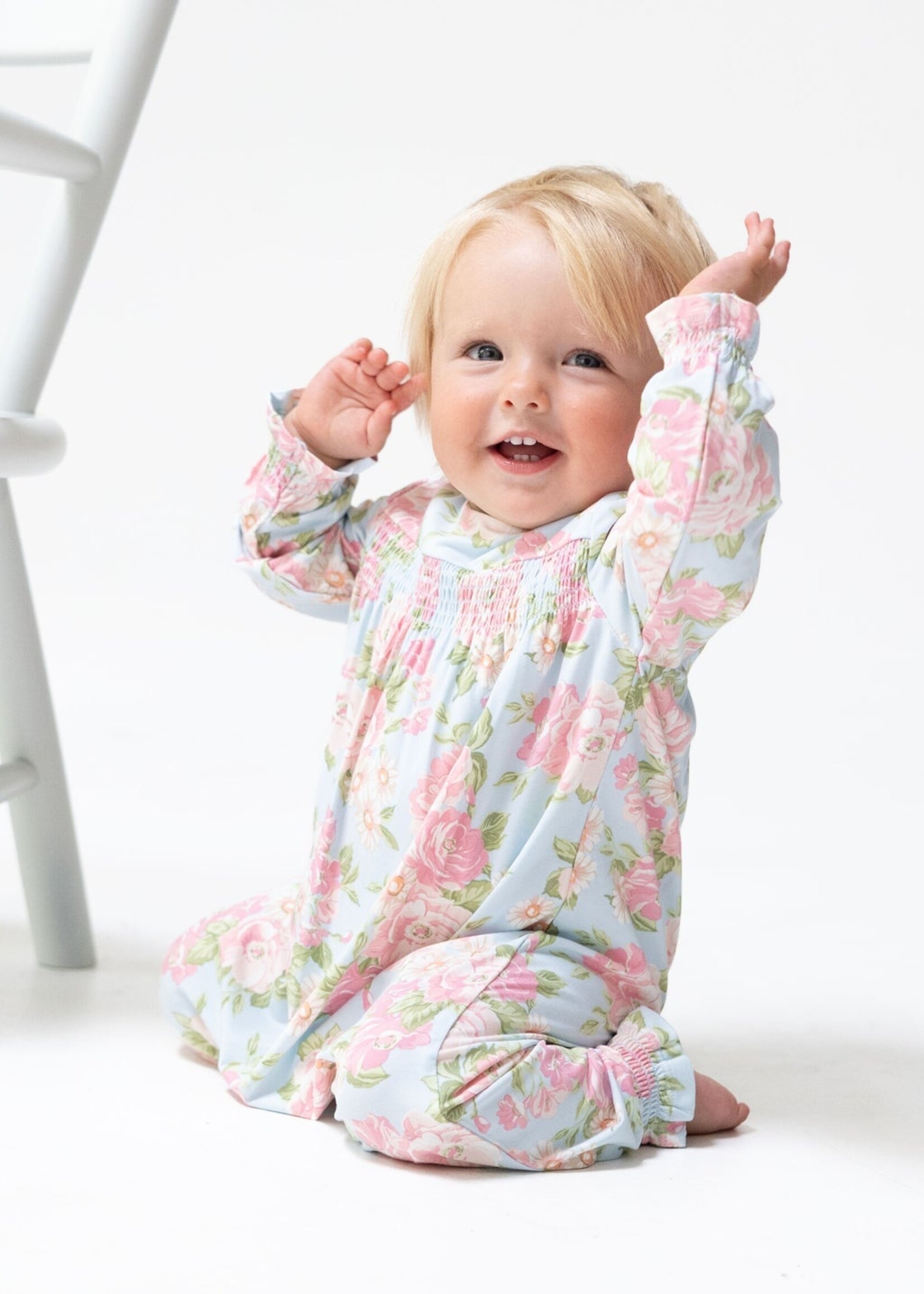Angel Dear Angeline Floral Smocked Long Sleeve Romper
