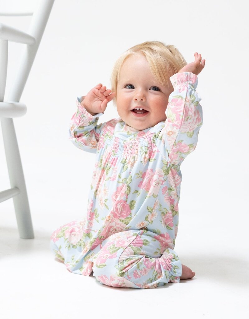 Angel Dear Angeline Floral Smocked Long Sleeve Romper