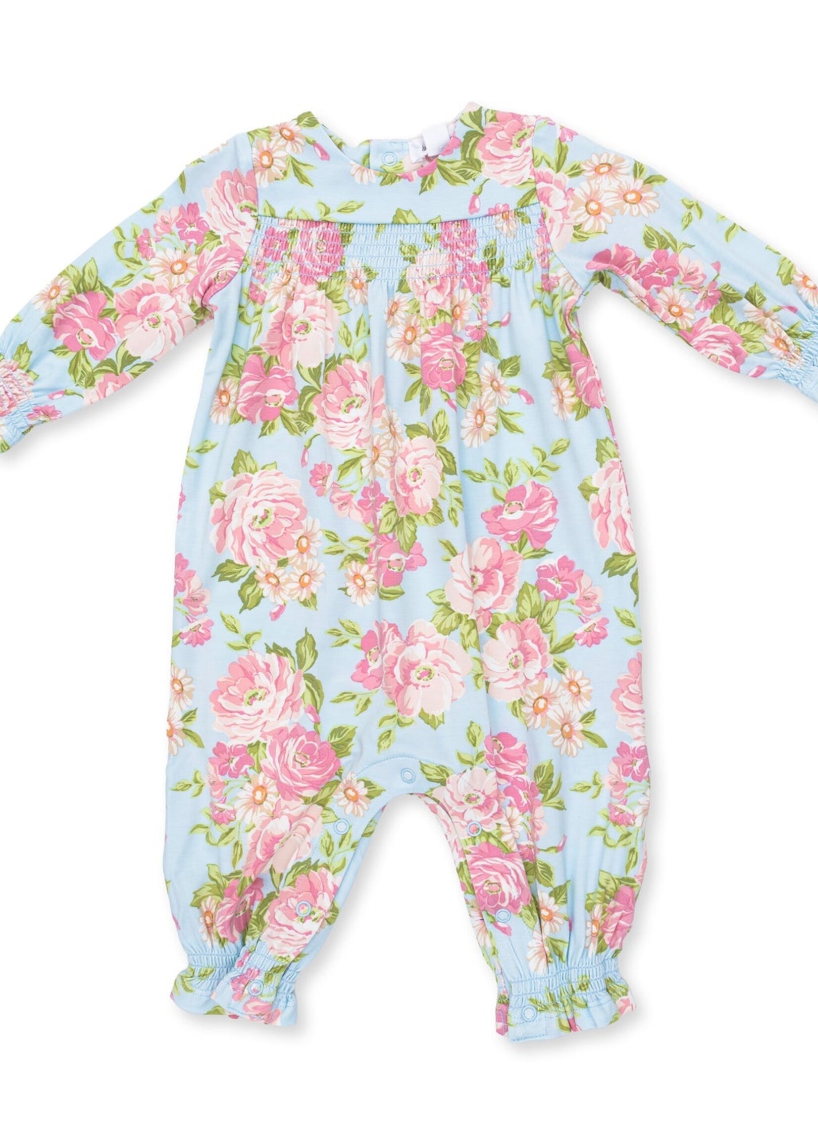Angel Dear Angeline Floral Smocked Long Sleeve Romper