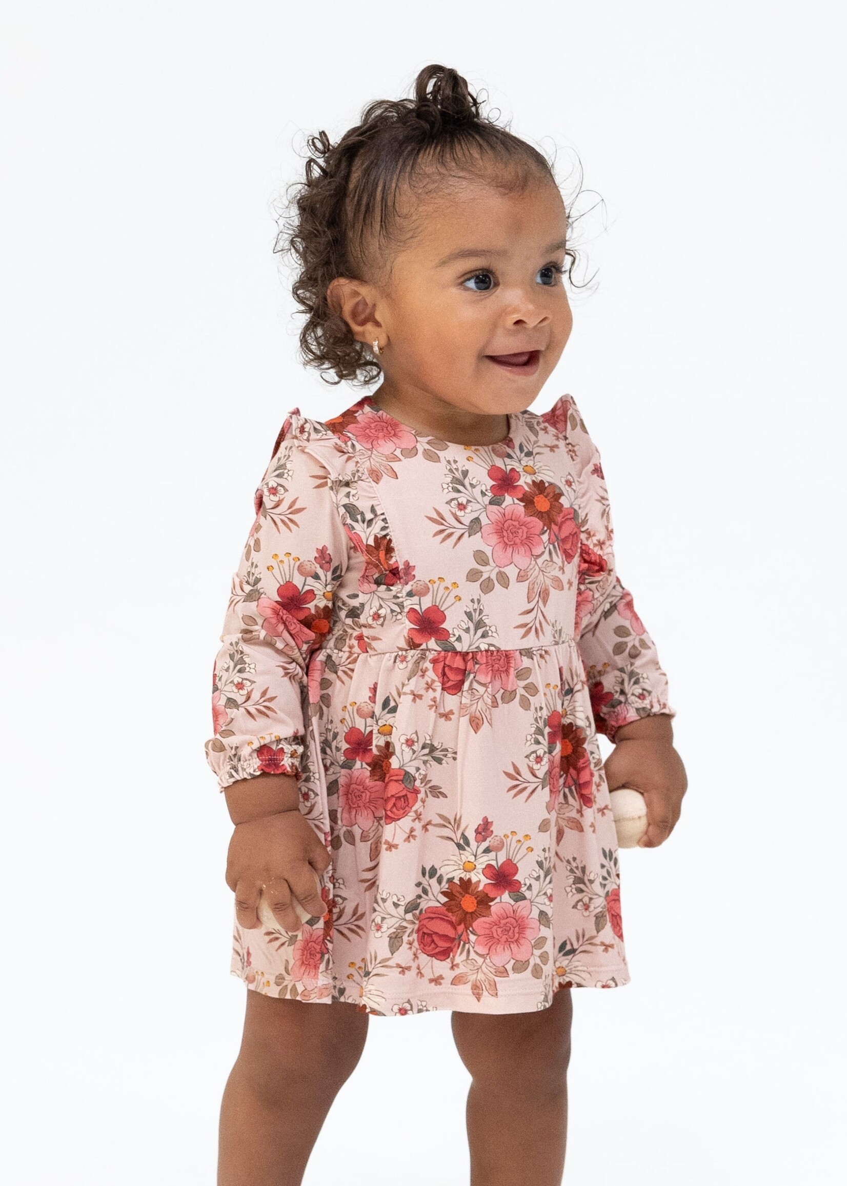 Angel Dear Sabrina Floral L/S Ruffle Bodysuit Dress