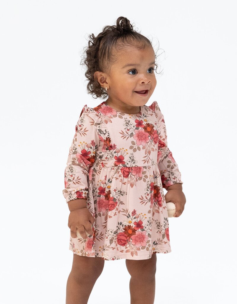 Angel Dear Sabrina Floral L/S Ruffle Bodysuit Dress