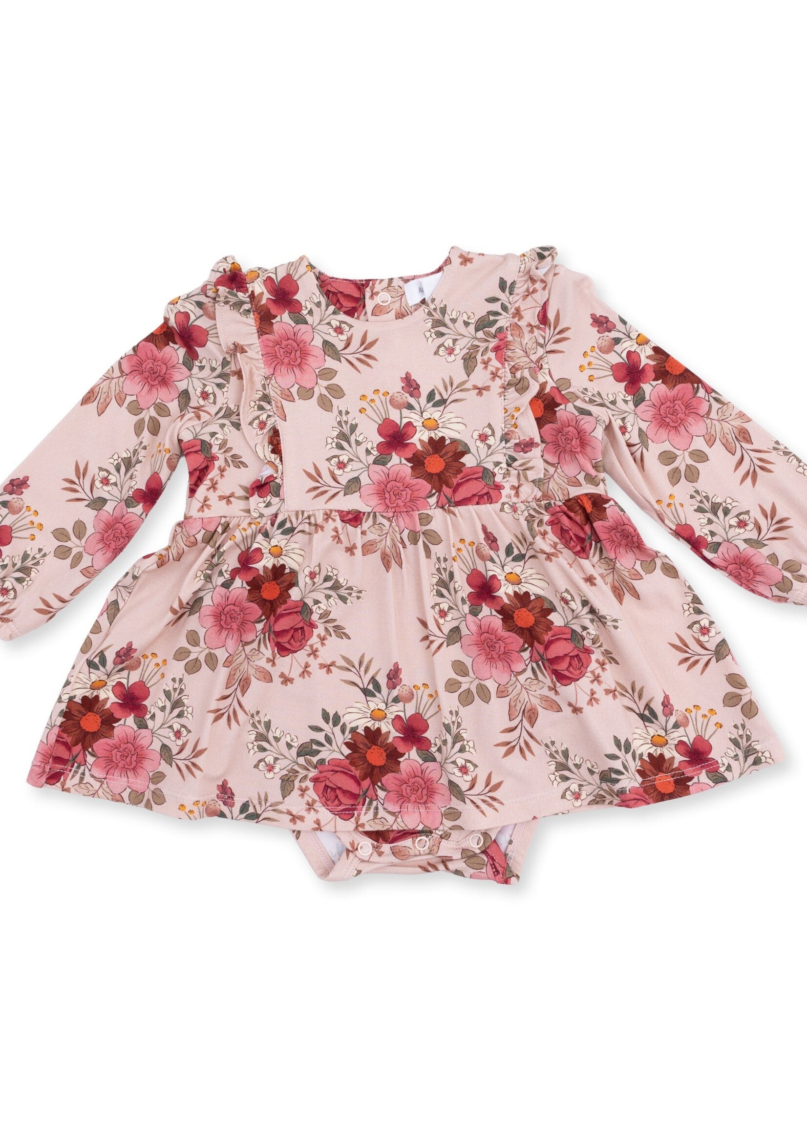 Angel Dear Sabrina Floral L/S Ruffle Bodysuit Dress