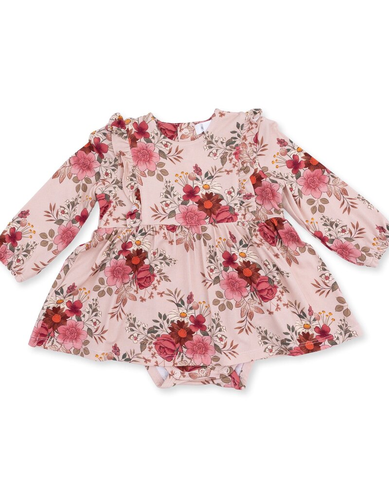 Angel Dear Sabrina Floral L/S Ruffle Bodysuit Dress