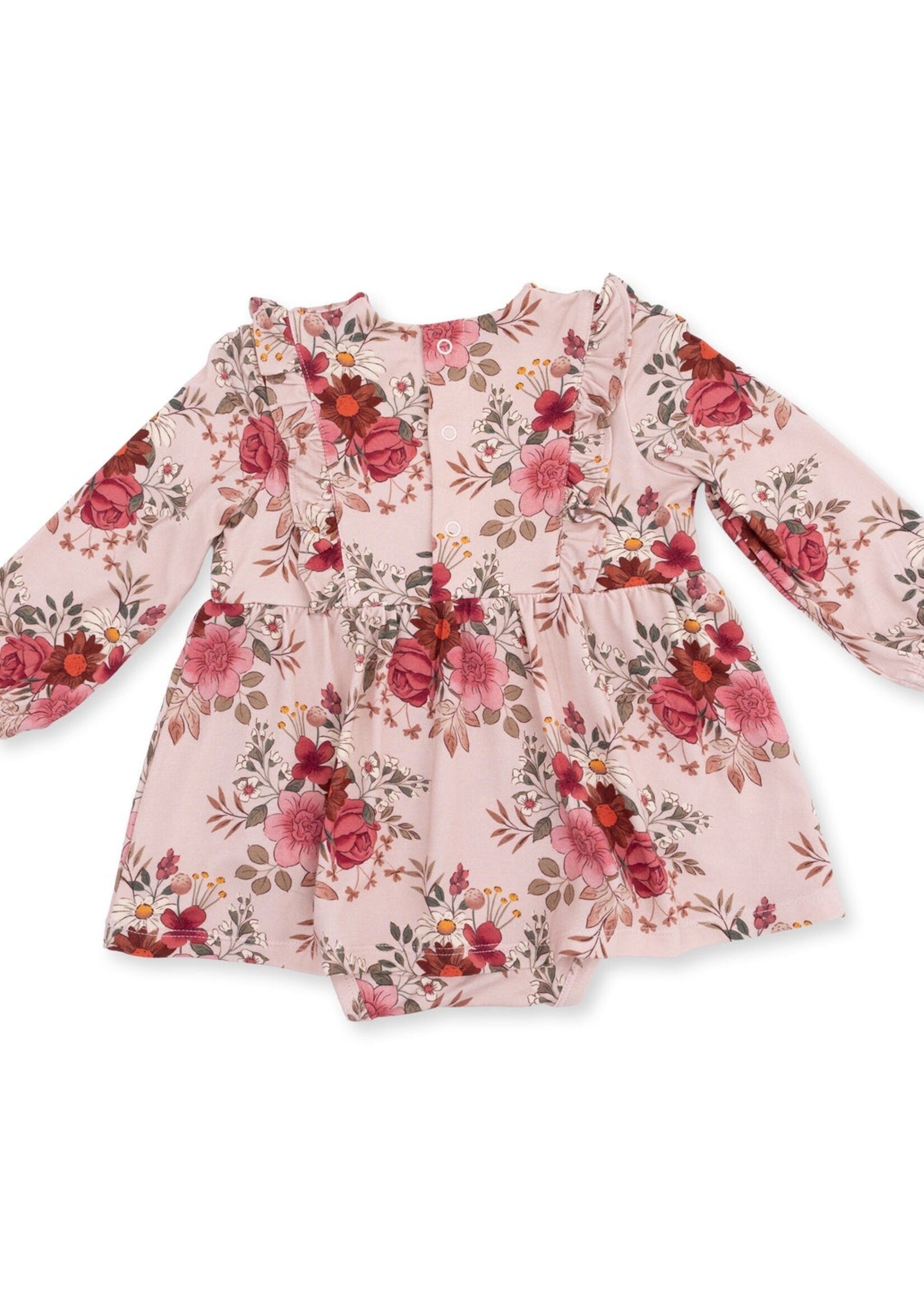 Angel Dear Sabrina Floral L/S Ruffle Bodysuit Dress