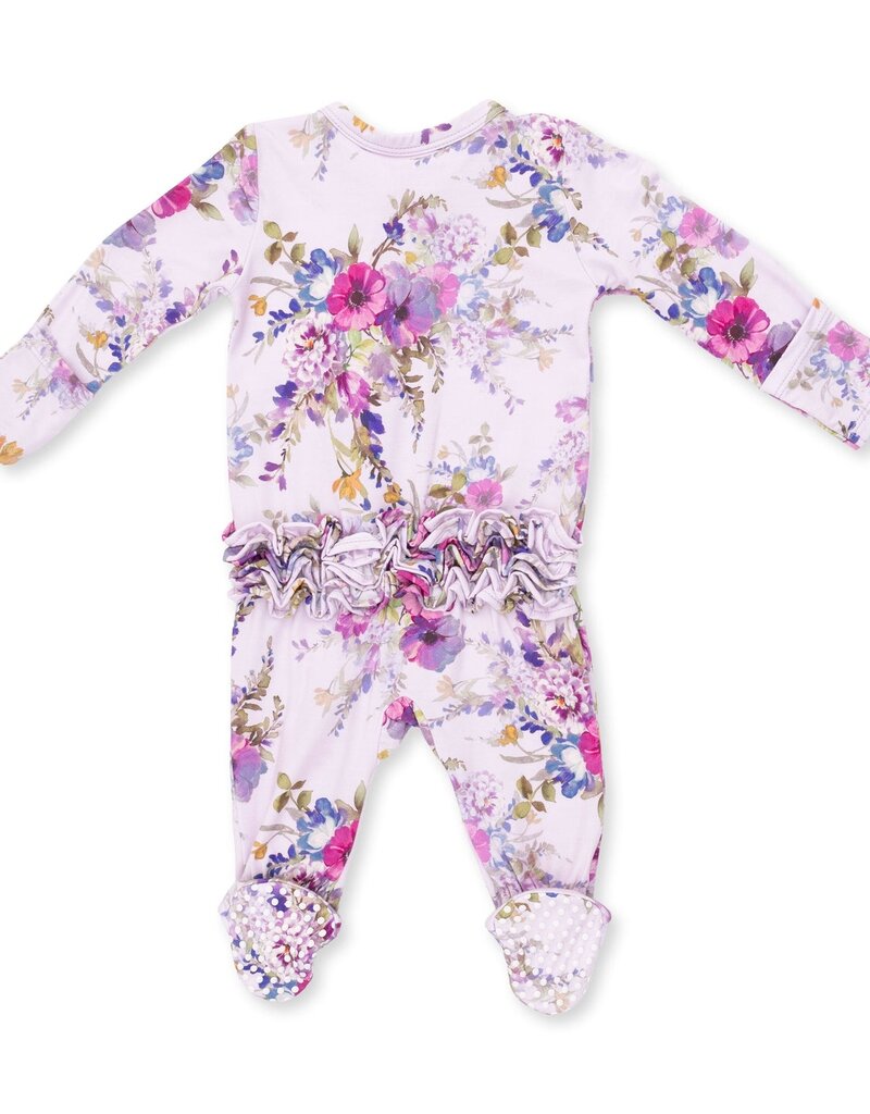 Angel Dear Dahlia Floral 2 Way Ruffle Back Zipper Footie