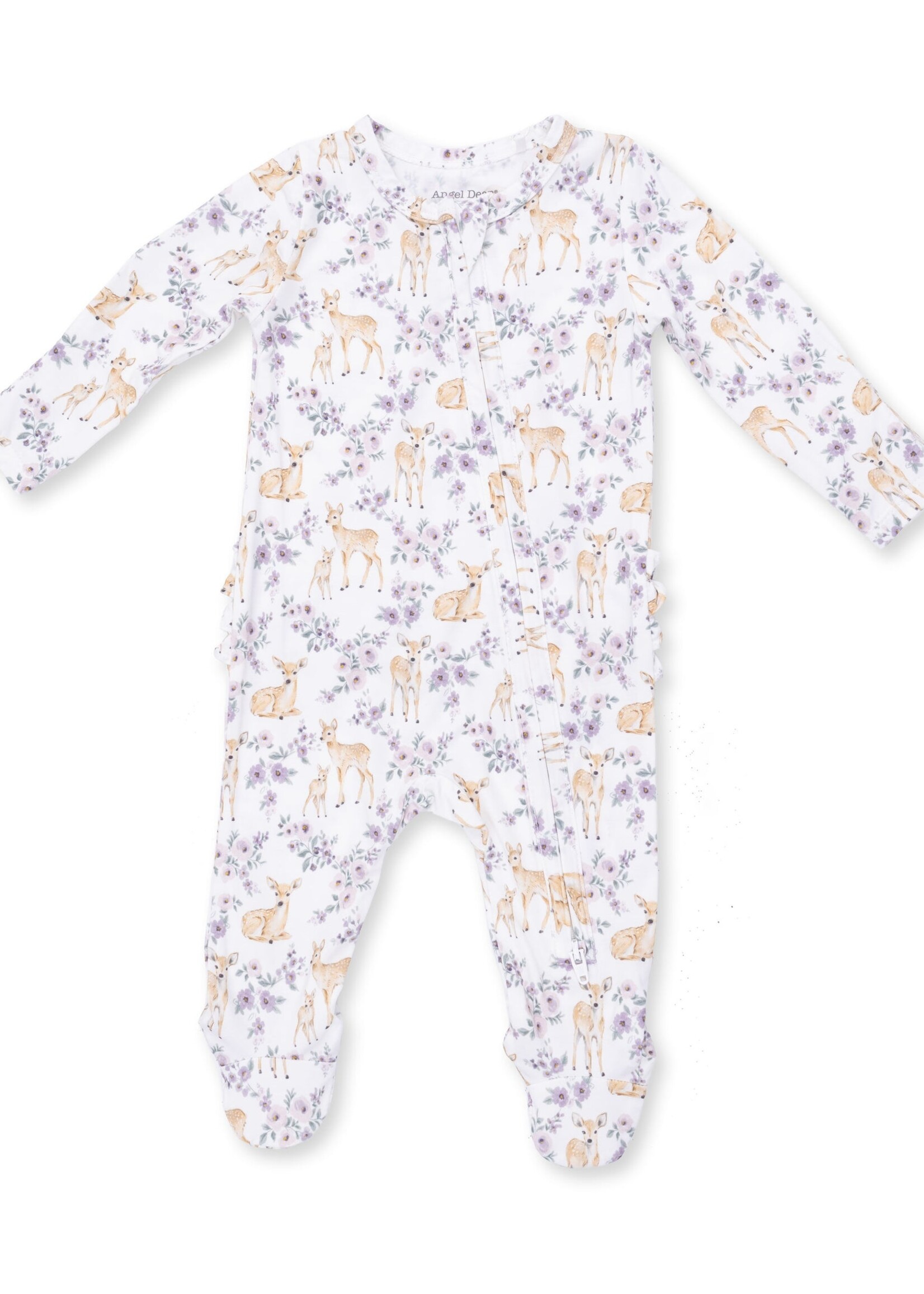 Angel Dear Floral Deer 2 Way Ruffle Back Zipper Footie