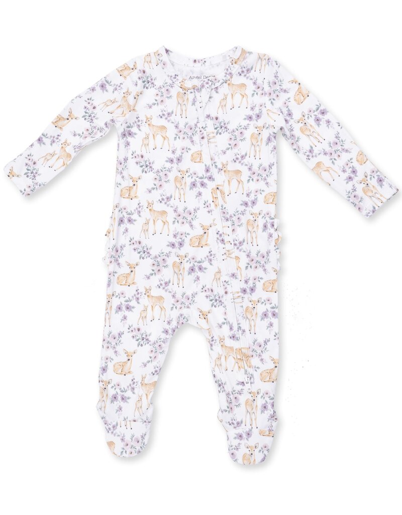 Angel Dear Floral Deer 2 Way Ruffle Back Zipper Footie