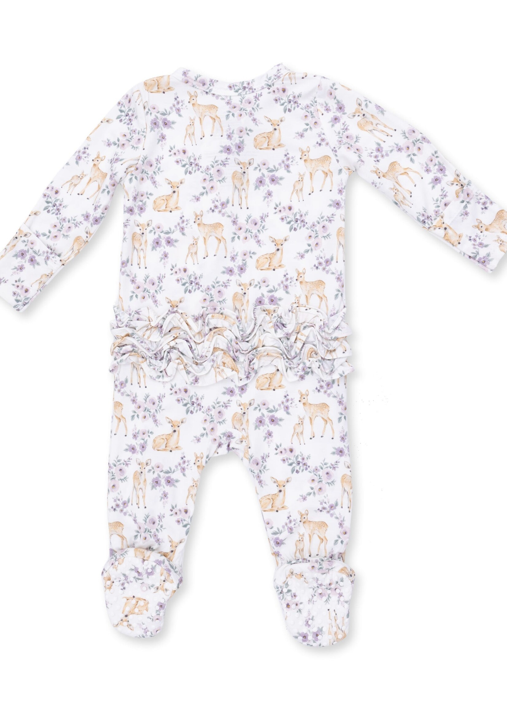 Angel Dear Floral Deer 2 Way Ruffle Back Zipper Footie