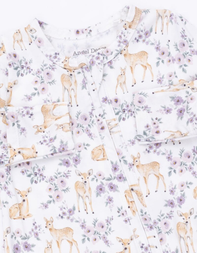 Angel Dear Floral Deer 2 Way Ruffle Back Zipper Footie