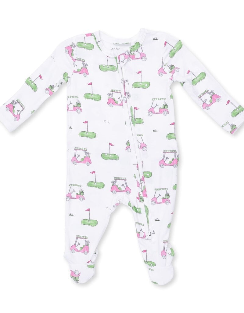 Angel Dear Golf Carts Pink 2 Way Ruffle Back Zipper Footie