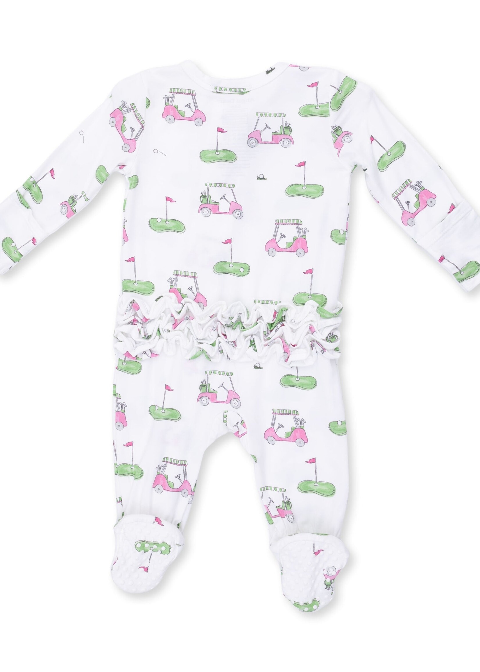 Angel Dear Golf Carts Pink 2 Way Ruffle Back Zipper Footie