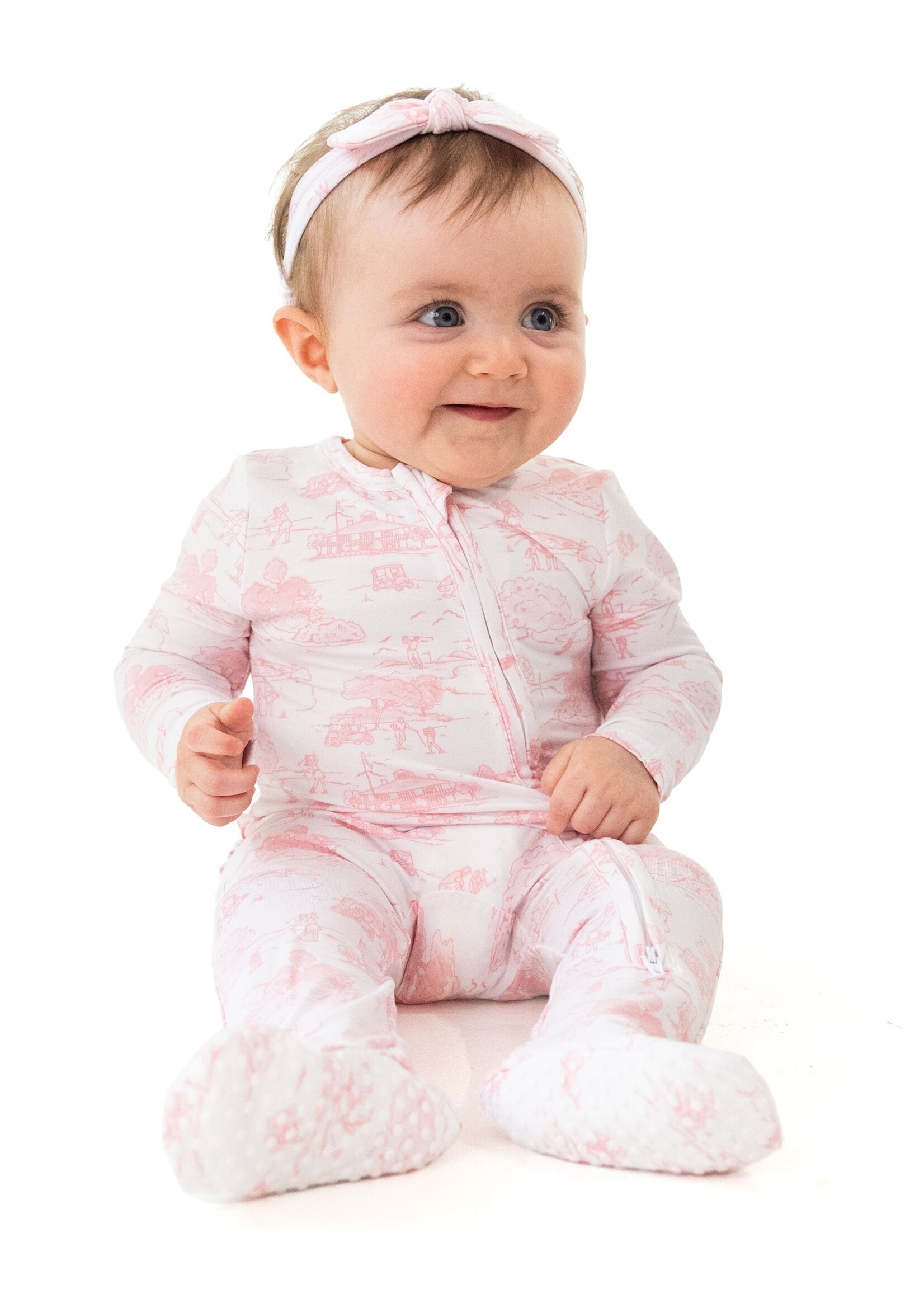 Angel Dear Golf Toile Pink 2 Way Ruffle Back Zipper Footie