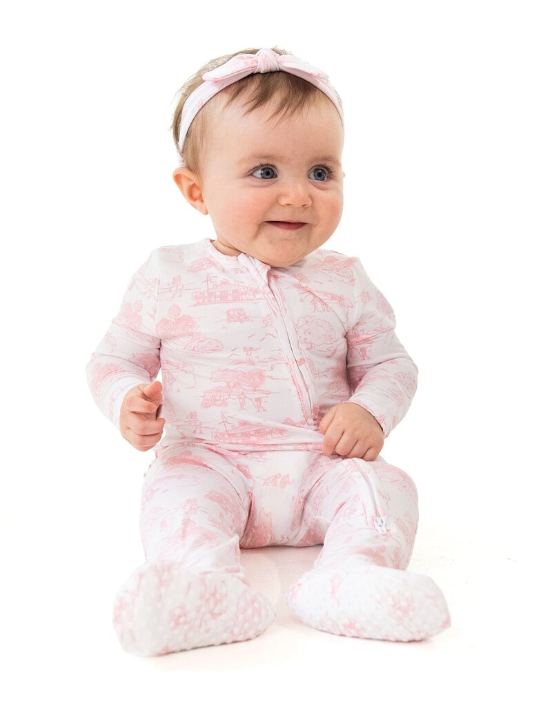 Angel Dear Golf Toile Pink 2 Way Ruffle Back Zipper Footie