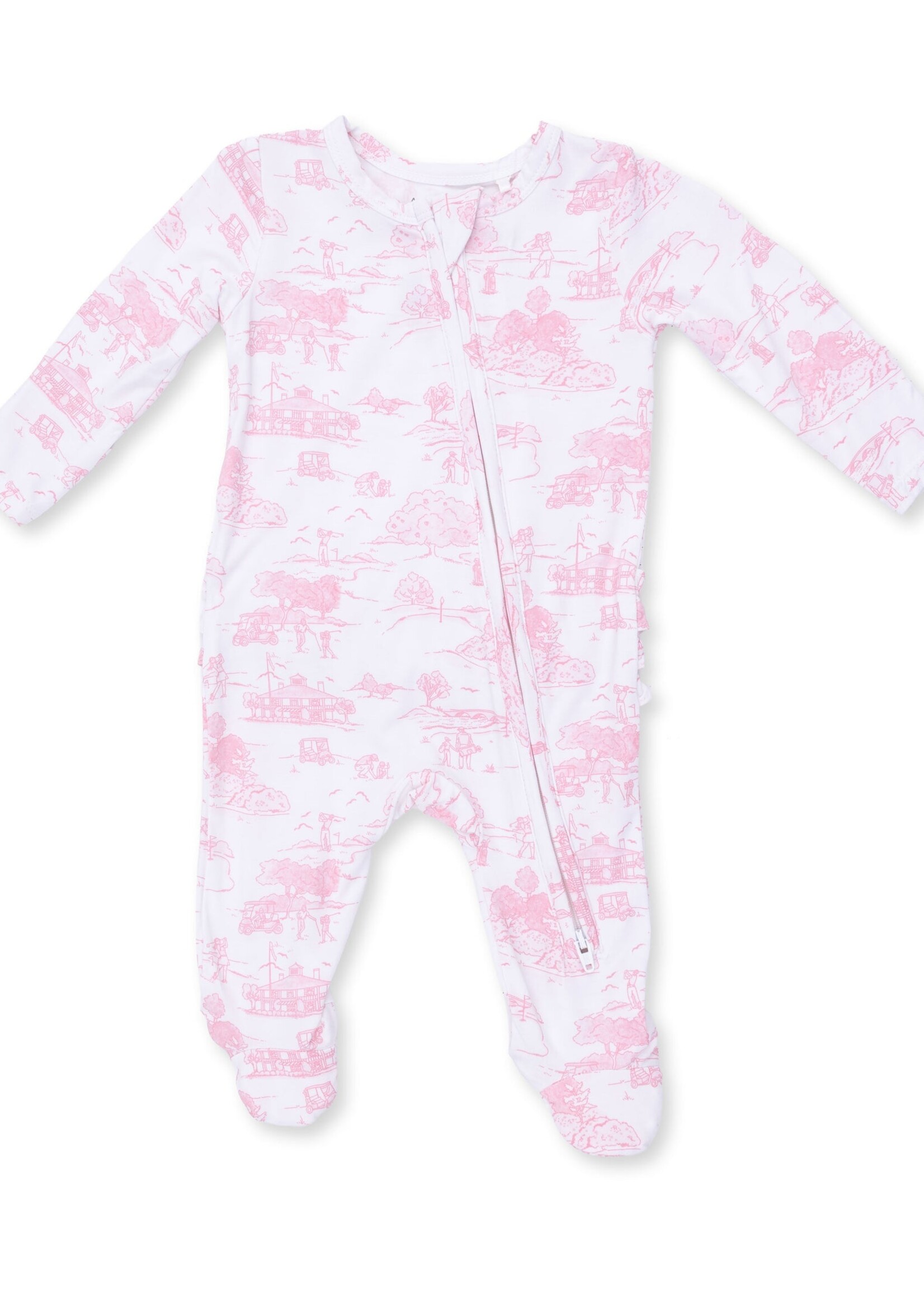 Angel Dear Golf Toile Pink 2 Way Ruffle Back Zipper Footie
