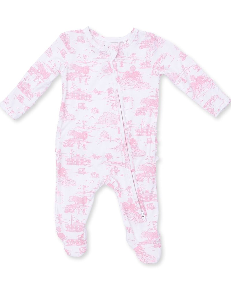 Angel Dear Golf Toile Pink 2 Way Ruffle Back Zipper Footie