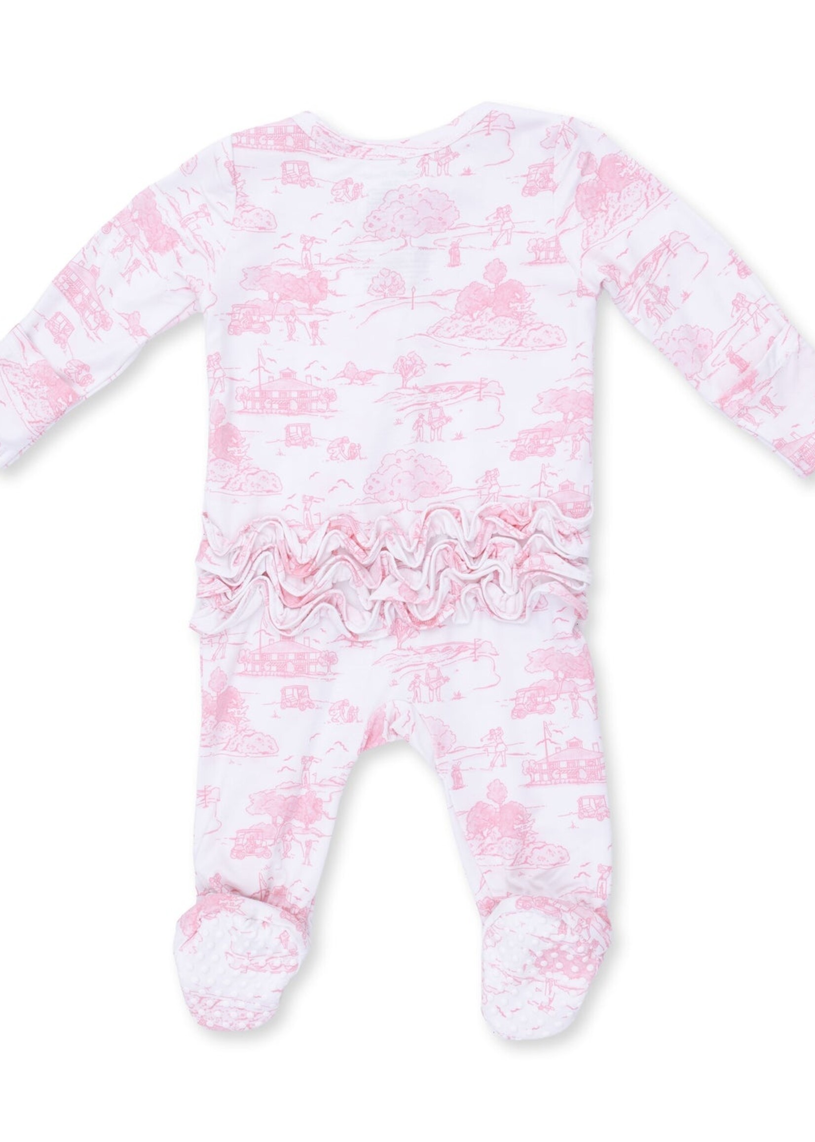 Angel Dear Golf Toile Pink 2 Way Ruffle Back Zipper Footie