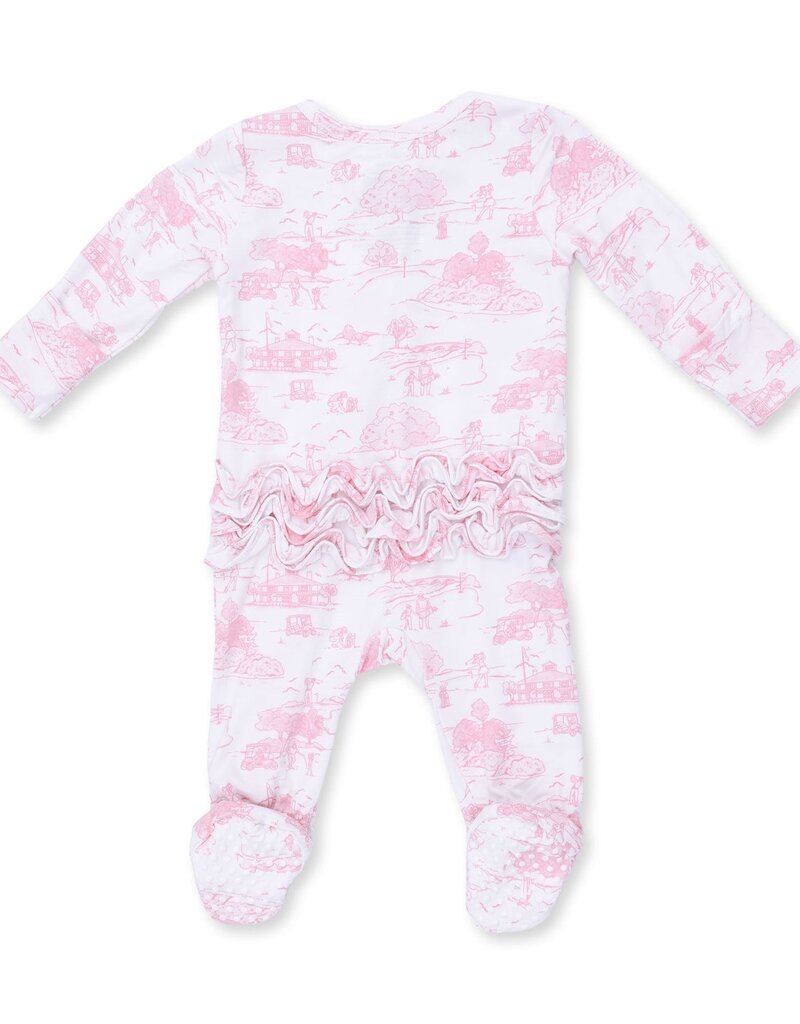 Angel Dear Golf Toile Pink 2 Way Ruffle Back Zipper Footie