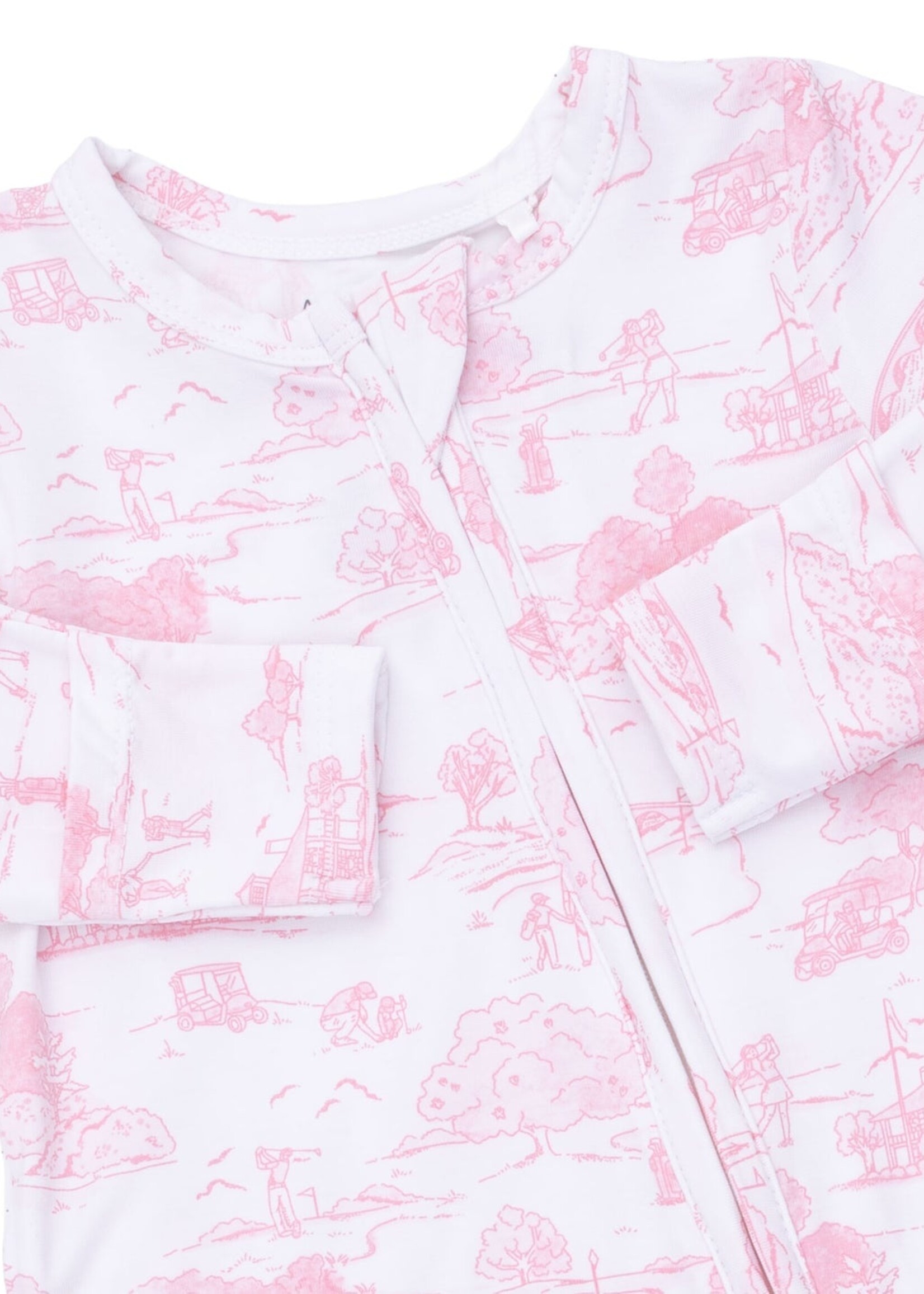 Angel Dear Golf Toile Pink 2 Way Ruffle Back Zipper Footie